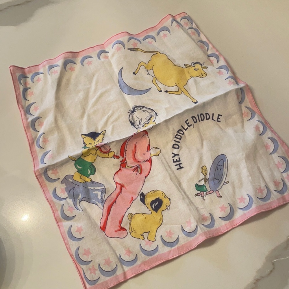 Vintage Nursery Rhyme Handkerchief Moon Star baby